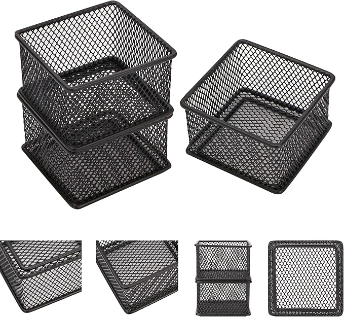 Annova Mesh Stackable Drawer Cabinet and Shelf Organizer Bins Storage Basket School Office Supply Holder Tray- Set of 2 (Black, 3x3x2 Inch)-NeatNest