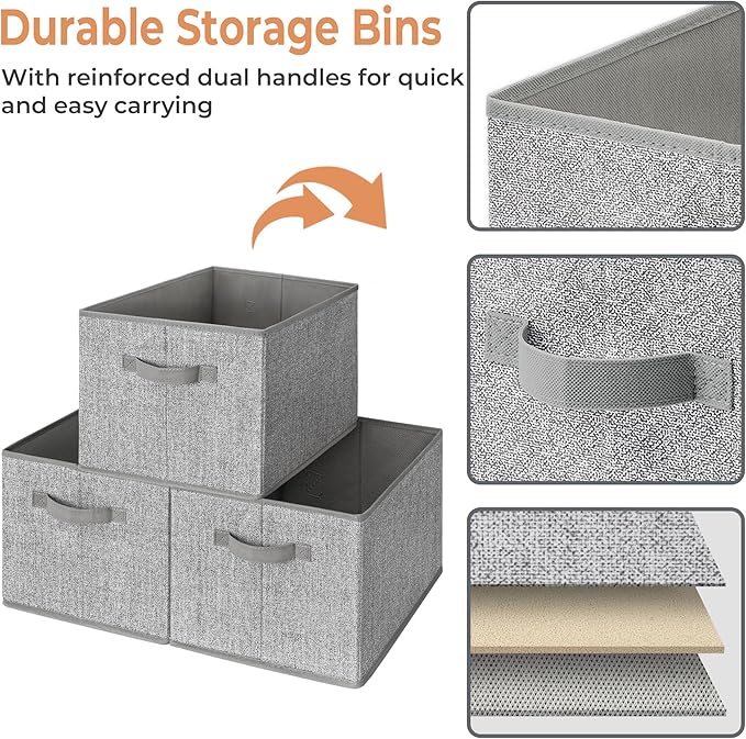 GRANNY SAYS Jumbo Closet Storage Bins, Storage Baskets for Organizing, Fabric Storage Bins with Handles, Clothing Storage Containers for Organization Wardrobe, Gray, Extra Large, 3-Pack
