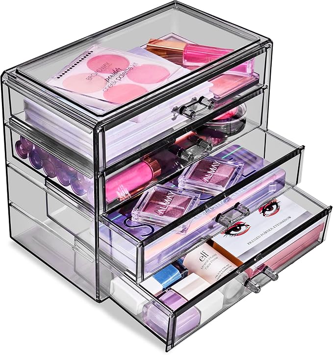 Sorbus Makeup Organizer - 4 Drawer Acrylic Make Up Organizers and Storage for Cosmetics, Jewelry, Beauty Supplies, Clear Makeup Organizer for Vanity, Girl's Room, College Dorm, Counter, Bathroom Sinks