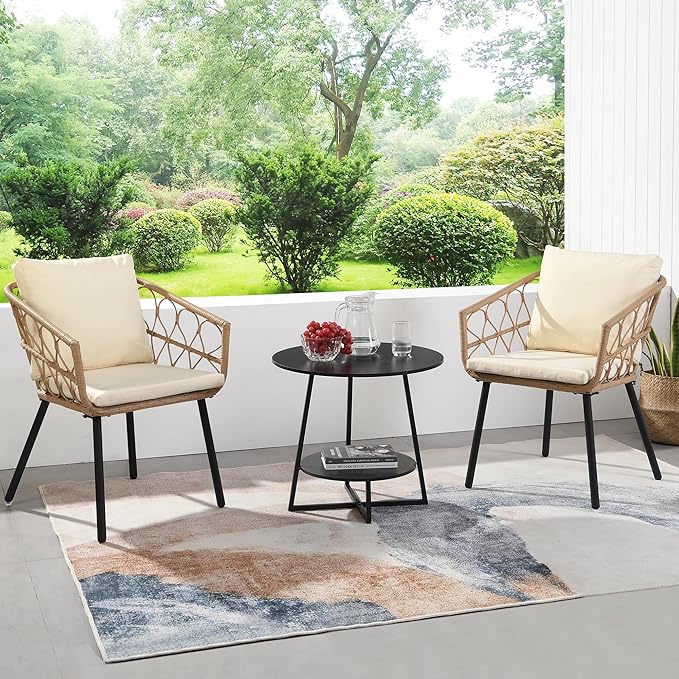 D&H FURNIMMT 20" Living Room Side Table for Small Spaces, 2 Tier Wood Top Round End Tables with Storage Shelf, Accent Sofa Table for Bedroom, Office, Sunroom, Balcony, Black-NeatNest