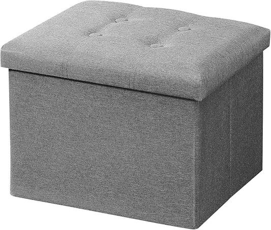 AmasSmile Light Gray Ottoman with Storage,Foot & Leg Rest Stools Small Cute Stool Short Bench Folding Ottomans Square Footstools for Shoe Living Room Under Desk Outdoor RV Camper Each Space Storage