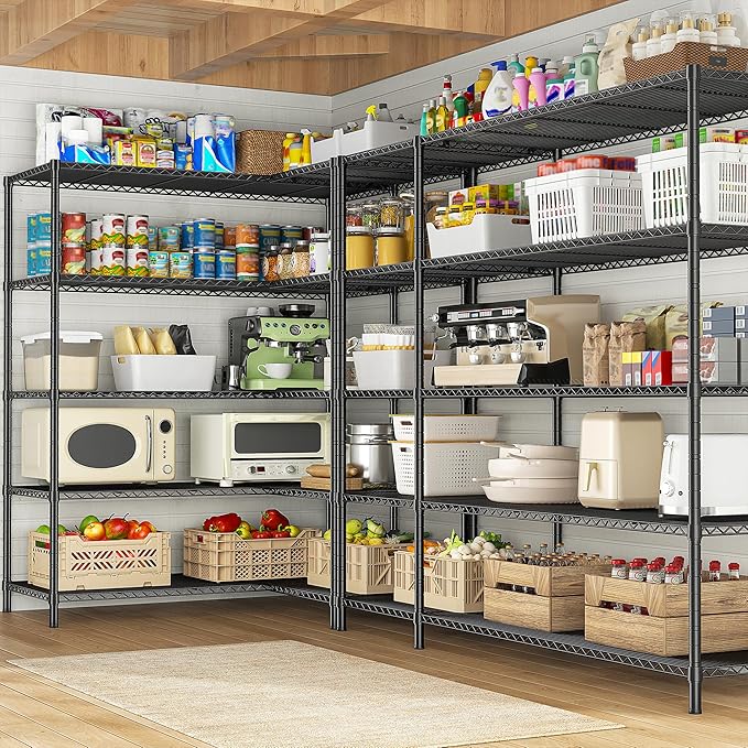52.36" W Storage Shelves Metal Shelving Unit Load 1400LBS 5 Tier Wire Shelf for Storage Adjustable Garage Shelving Heavy Duty Shelves for Pantry Kitchen Garage, 52.36W x13.78Dx70.8H-NeatNest