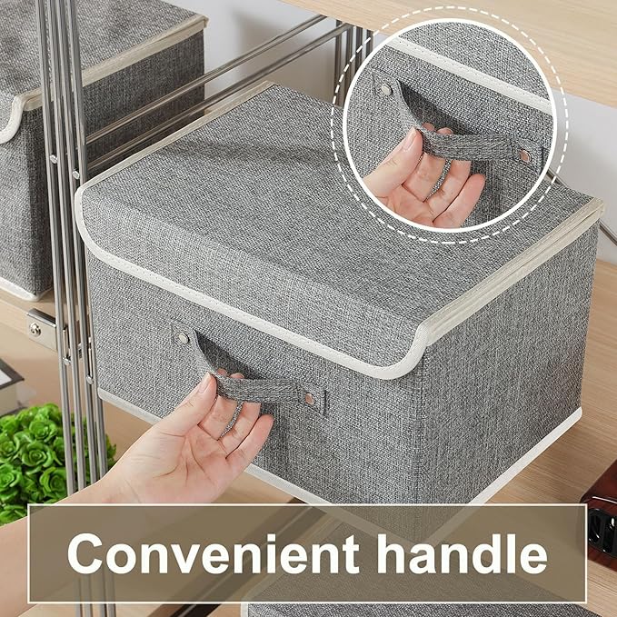 Fabric Storage Bins Cube Organizers with Flip-Top Lid and Handles,Storage Boxes for Organizing Home,Office,and Closet,Grey,3 Pack 13 X 9.1 X 7.9 in-NeatNest
