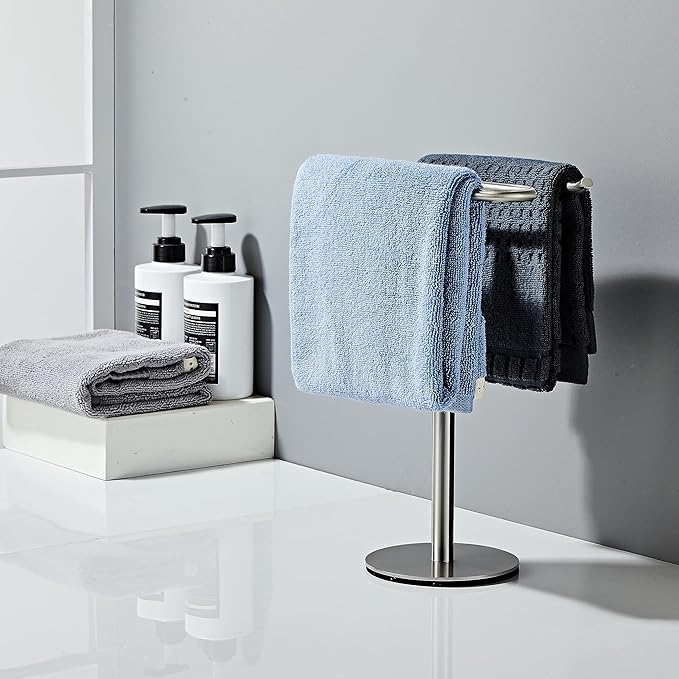 Brushed Nickel Hand Towel Holder Stand, Free-Standing Towel Rack, SUS304 Stainless Steel Towel Bar Rack Stand, Tower Bar for Bathroom Kitchen Vanity Countertop…-NeatNest