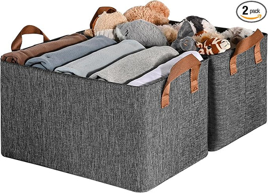 GRANNY SAYS Storage Baskets for Shelves, Closet Organizer Bins, Clothes Storage Bins with Metal Frame, Large Baskets for Organizing and Storage, Collapsible, Dark Gray, 2-Pack-NeatNest