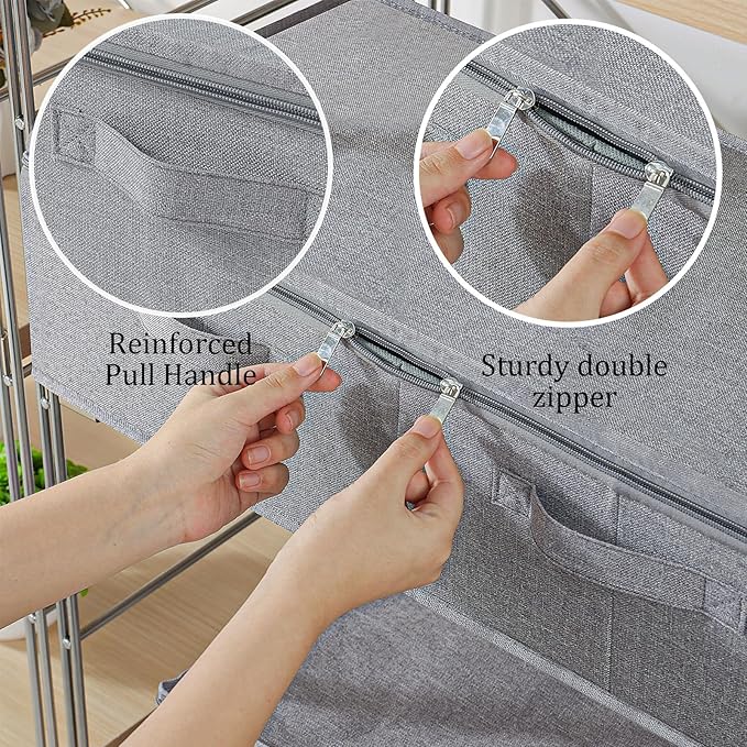 Underbed Storage Box, Foldable Under Bed Bins Container, Fabric Closet Organizer with Lid, for Clothes, Sheets, Blankets, 23.6x11.8x5.9in, Grey, 3 Pack-NeatNest