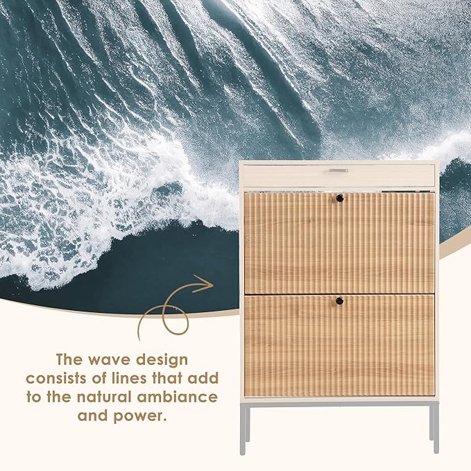 Brafab Shoe Storage Cabinet with 2 Flip Drawers&1 Small Drawer, Slim Entryway Shoe Organizer with Fluted Panel Doors for Sneakers,Light Beige-NeatNest