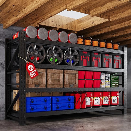 68” W Metal Shelf Heavy Duty, 8000LBS Metal Garage Shelving Units, 4 Tier Storage rack shelves, Steel Industrial Shelving , Adjustable Standing Shelf for Basement/Warehouse 68"W x 24"D x 64"H, Black-NeatNest