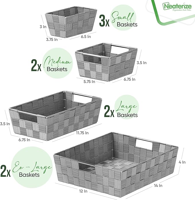 Baskets For Organizing Set Of 9 Dark Grey - Storage Baskets For Shelves - Perfect Closet Organizer Bins, Bathroom Basket, and Pantry Basket - Small Storage Bins For Shelves - Bin For Organization-NeatNest