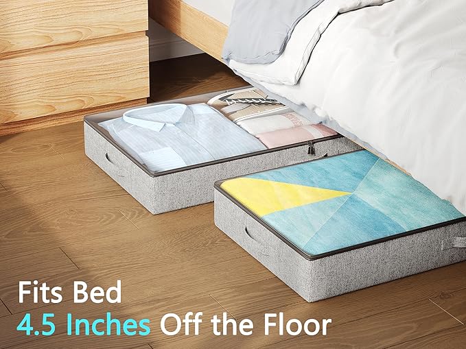 2-Pack Under Bed Storage Containers, 4.5 Inches Tall Low Profile Underbed Clothes Storage Organizer Bin with Sturdy Sidewalls/Bottom, Underbed Storage Bins 2 Storage Thin Bins-NeatNest