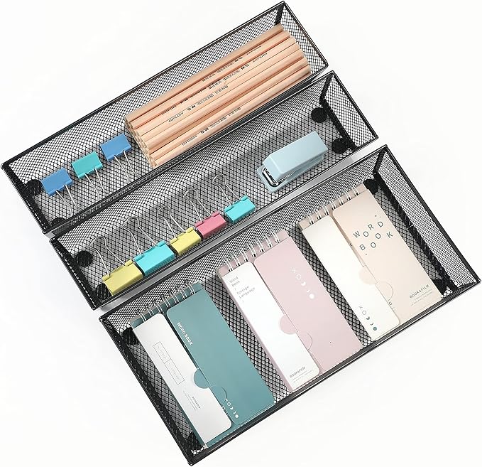 BYCY 3 Pack Mesh Flatware Drawer Organizer for Kitchen/Office/Home Tools,Spoon Knife Fork Organizers Box Utensil Tabletop Storage Tray (12 x 6 x 2 Inch)-NeatNest