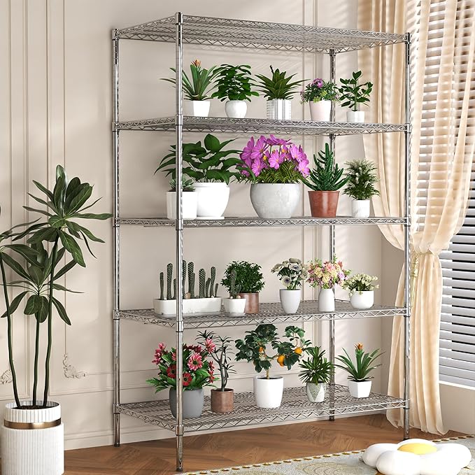 5 Tier Metal Shelving Unit with Wheels, 72" H x 48”W x 24”D Industrial Storage Shelves 1500 LBS Load Capacity, Steel Wire Storage Shelving for Garage, Kitchen, Pantry, Living Room-NeatNest