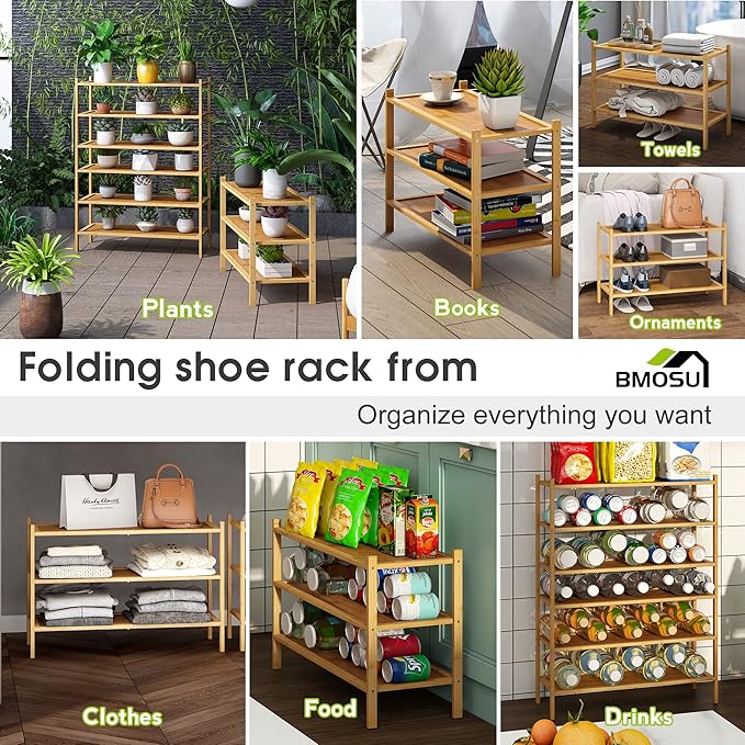 BMOSU 3-Tier Bamboo Shoe Rack Premium Stackable Shoe Shelf Storage Organizer for Hallway Closet Living Room Entryway Organizer(Natural)-NeatNest