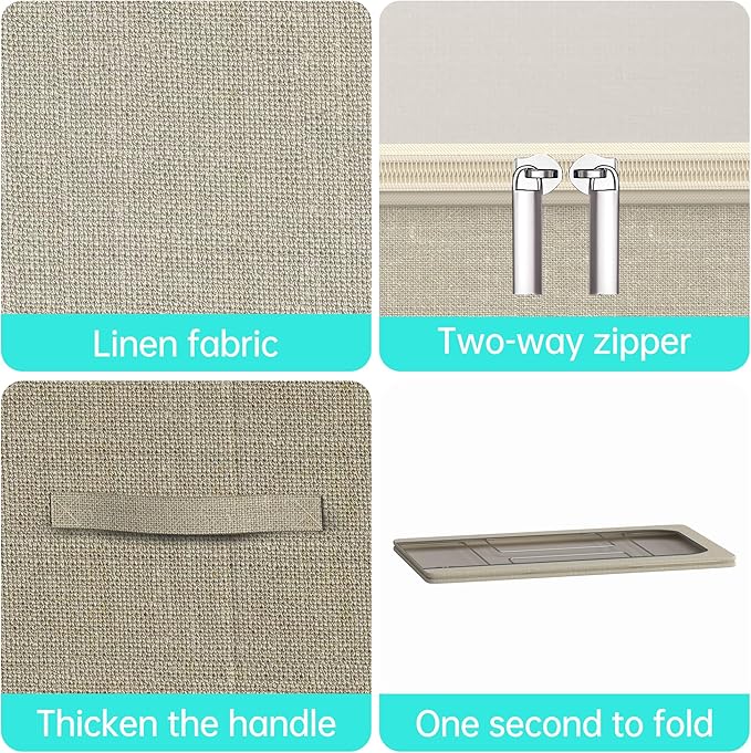 3PCS Under Bed Storage Bins with Metal Frame, Linen Fabric Frame Storage Box Clothes Organizer Bins, Underbed Container with Clear Window (Beige, 23.6 x 13 x 6IN)-NeatNest