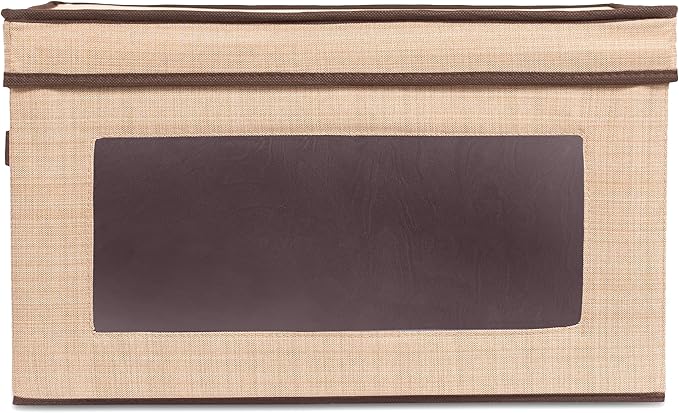 Internet's Best Storage Box with Window - Durable Storage Bin Basket Containers with Lids and Handles - Clothes Nursery Toys Organizer - Brown (Beige)-NeatNest
