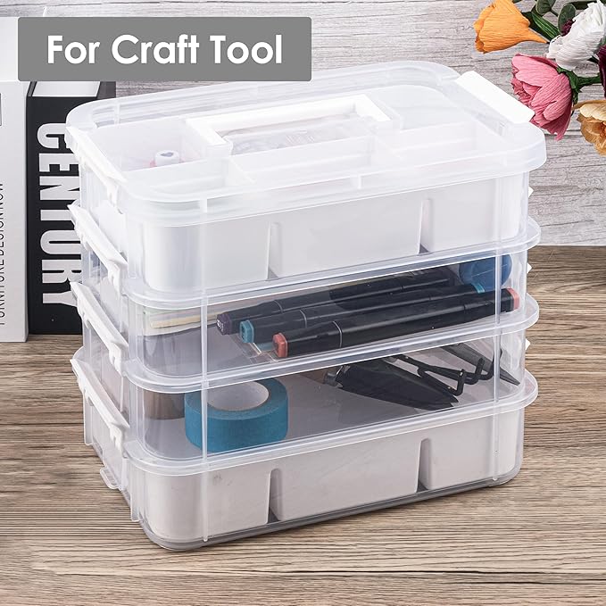 Craft Organizers and Storage, 11QT 4-Layer Durable Sewing Organizer for Sewing Supplies with 2 Removable Trays, DIY Kit Container for Seasonal Decor, Tool, Scrapbook and Art Supplies-NeatNest