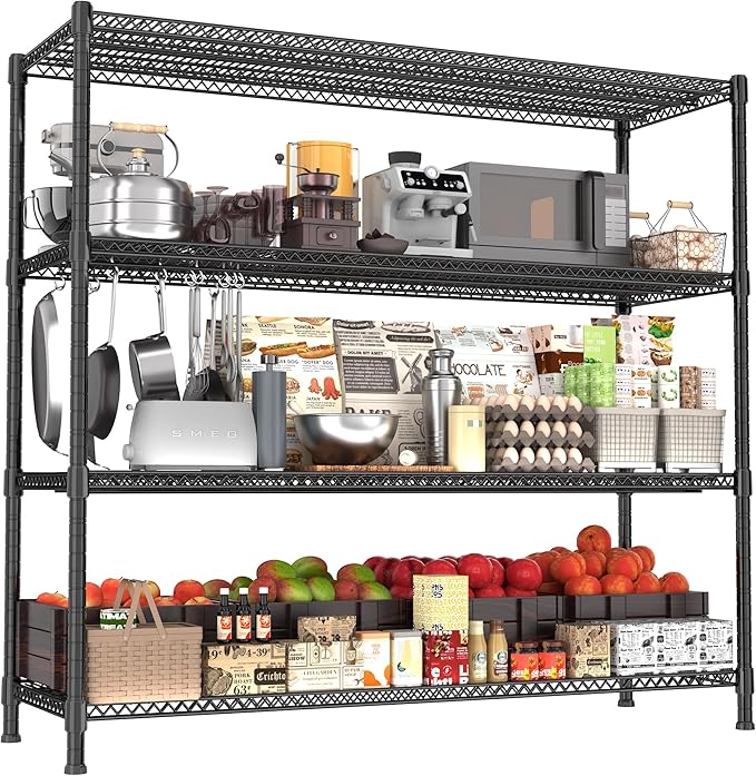 GIOTORENT 59.6" W x 24" D x 72.2" H Heavy Duty Storage Shelves, 2000LB Capacity Metal Shelving with 1IN Adjustable Height, Garage Shelving for Home, Warehouse & Commercial Use, Black