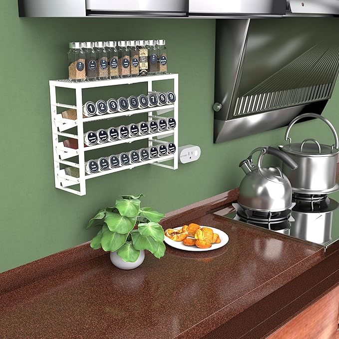 Expandable, Stackable, Adjustable Spice Rack kitchen Organizer,Metal Pantry Storage Shelves - Multi-Tier Shelf for Cabinet, Countertop, Pantries, Cupboard or Wall Mount,White-NeatNest
