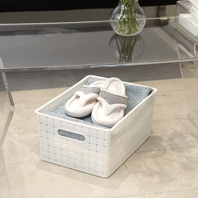 BINO | Plastic Basket, Large - White | 3 Pack | THE STABLE COLLECTION | Multi-Use Storage Basket | Rectangular Cabinet Organizer | Baskets for Organizing with Handles | Home & Office Storage Organizer-NeatNest