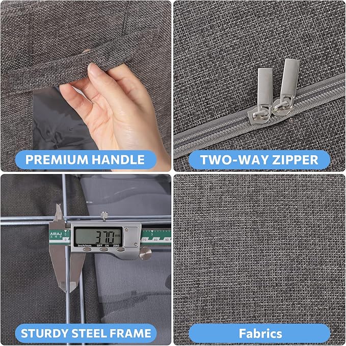 Clothes Storage Bins Box - Linen Fabric Foldable Stackable Container Organizer Set with Clear Window & Carry Handles & Metal Frame (Dark Gray, Medium-36L)-NeatNest