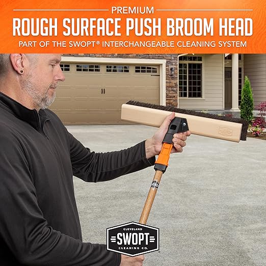 SWOPT 18" Premium Rough Surface Push Broom Head - Outdoor Broom for Driveways, Sidewalks, Patios - Interchangeable With All SWOPT Products for Efficient Cleaning & Storage