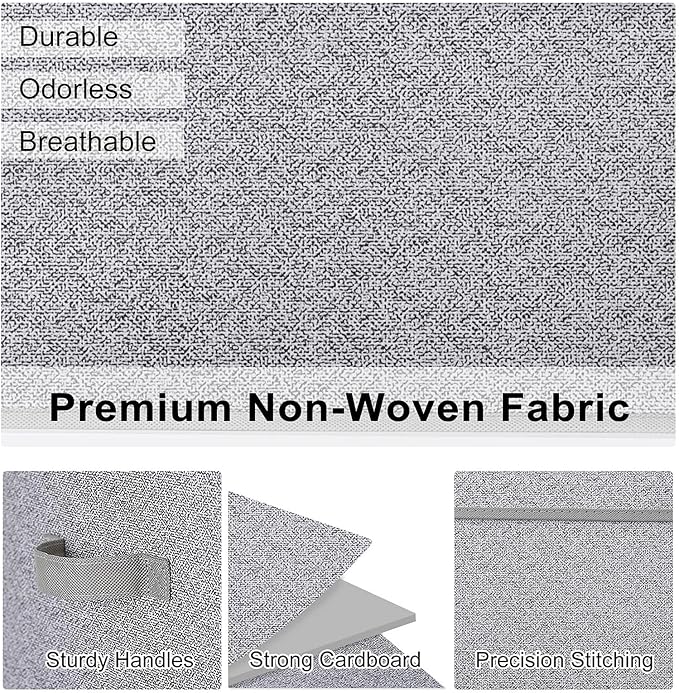 WUIKE Foldable Storage Bins with Lids, Storage Boxes with Handles, Closet Shelf Organizer, Fabric Storage Baskets for Bedroom, Decorative Storage Containers, Large, Ash Gray, 3-Pack-NeatNest