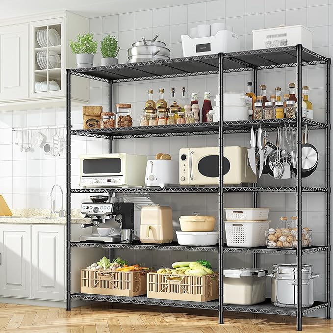52.36" W Storage Shelves Metal Shelving Unit Load 1400LBS 5 Tier Wire Shelf for Storage Adjustable Garage Shelving Heavy Duty Shelves for Pantry Kitchen Garage, 52.36W x13.78Dx70.8H-NeatNest