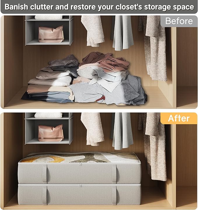 2-Pack Under Bed Storage Containers, 6 Inches Tall Underbed Clothes Storage Organizer Bin with Sturdy Sidewalls/Bottom, Underbed Storage Bins 2 Storage Thin Bins-NeatNest