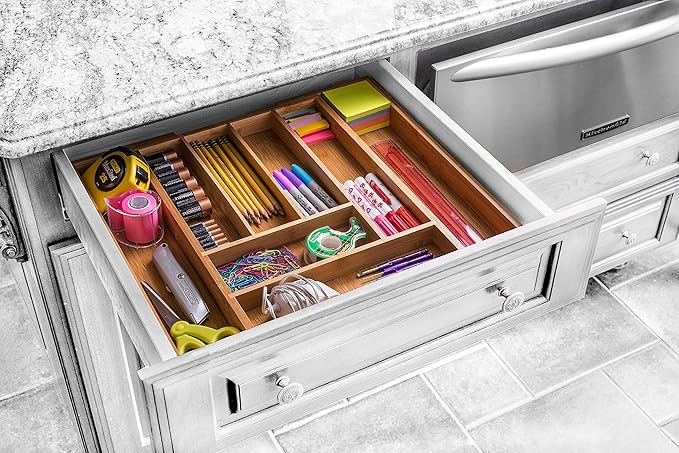 Bellemain Expandable Bamboo Drawer Organizer - Large Kitchen Utensil Holder for Cutlery, Silverware, Flatware Storage - Utensil Organizer for Kitchen Drawers, Desk, Junk Drawer Organizer Tray, 8-Slot-NeatNest
