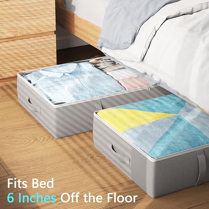 2-Pack Under Bed Storage Containers, 6 Inches Tall Underbed Clothes Storage Organizer Bin with Sturdy Sidewalls/Bottom, Underbed Storage Bins 2 Storage Thin Bins-NeatNest