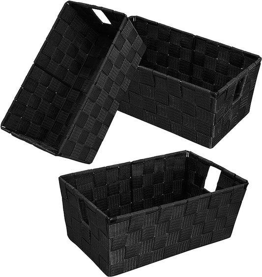 homyfort Woven Black Storage Baskets Shelf Tote Boxes Container, Durable Storage Organizer Bins with Built-in Handles for Bedroom, Office, Closet, Kids Room, Nursery, 3-Pack,11.4”x 6.5”x 4.5”-NeatNest