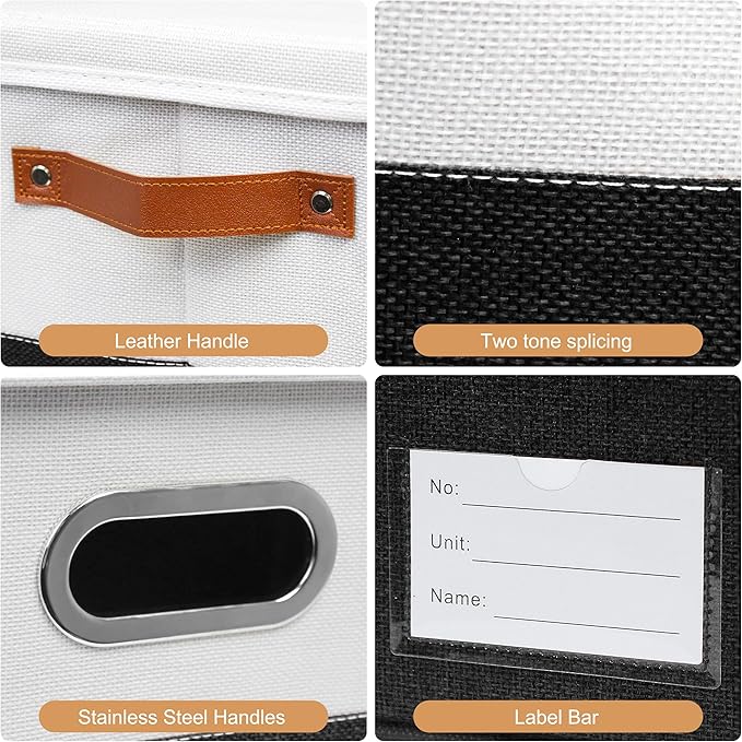 Foldable Fabric Storage Boxes with Lids, Collapsible Versatile Bins Baskets Cubes with Handles for Easy Organization in Closet, Living Room, and Bedroom (Black & White, 3PCS/11.4*8.6*6.7in)-NeatNest