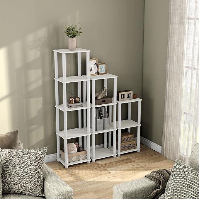 HOMES: Inside + Out Apexa Modern 4-Tier Narrow Shelving Units, Collectibles Display Shelves, Easy Assembly Standing Shelf, Home Storage Organizer for Living Room, Bedroom, Office, White