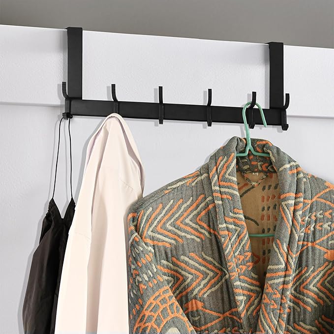 Door Coat Hanger Adjustable Over The Door Hanger-6 Double Hooks, Over Door Coat Hooks, Door Clothes Hanger Suitable for Clothes, Hats, Keys, Towel, Over The Door Hooks