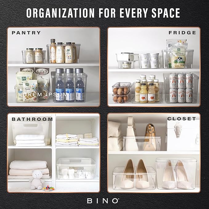 BINO | Plastic Storage Bins, X-Small - 5 Pack | THE LUCID COLLECTION | Multi-Use Built-In Handles BPA-Free Clear Storage Containers | Fridge Organizer | Pantry & Home Organization-NeatNest