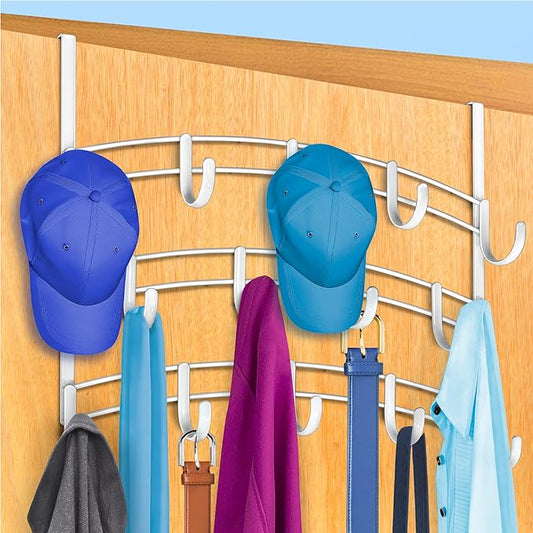 LYNK Professional® Home™ Over Door Hooks Rack - 14 Hook Over Door Hanger - Over Door Towel Rack - Hanging Towels or Clothes - Bathroom, Bedroom or Laundry Room - Lifetime Ltd. Warranty - White