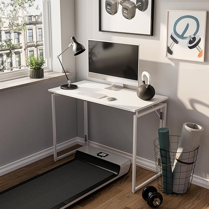 Folding Desk 40 Inch - Small Foldable Desk for Small Space Minimalist, Space Saving Collapsible Compact Desk Portable Table for Craft, Writing, Study and Work (No Assembly Required)-NeatNest