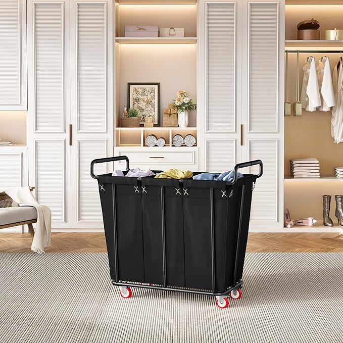 Large laundry hamper with Wheels, 360L 3 Bag Big Rolling Laundry Hamper Sorter Cart, Extra Large Laundry Clothes Hamper, Heavy Duty Laundry Basket Organizer for Laundry Room,Bathroom,Black