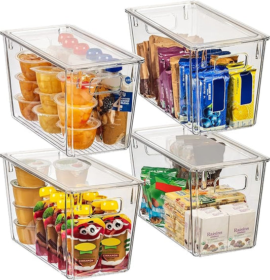 ClearSpace Modern Plastic Storage Bins with Lids – Perfect Kitchen Organization or Pantry Fridge Organizer, 4 Pack, 12.5" x 6" x 7", 9L Capacity Each, BPA Free, Stackable-NeatNest