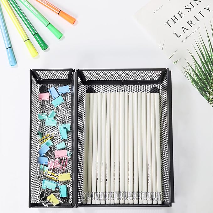 ihomecooker Mesh Tray Silverware Drawer Organizer, Utensil Cutlery Tray Office Supplies with Interlocking Arm Drawer Dividers Organizer for Flatware, Knives,Home,Office, School,Bedroom 9X3＂Black…-NeatNest