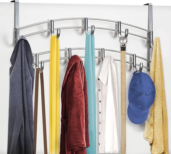 LYNK Professional® Home™ Over Door Hooks Rack - 9 Hook Over Door Hanger - Over Door Towel Rack - Hanging Towels or Clothes - Bathroom, Bedroom or Laundry Room - Lifetime Ltd. Warranty - Platinum