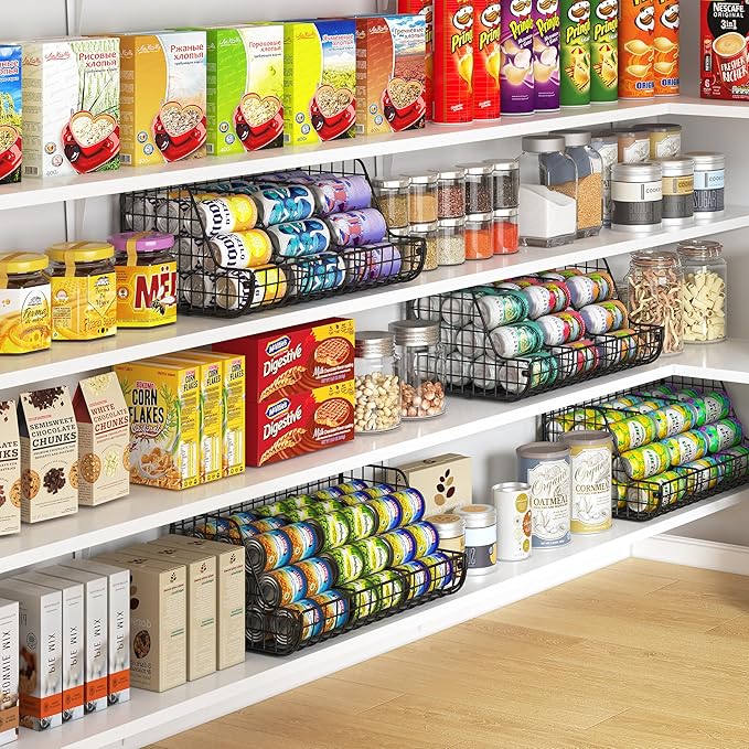 2-Tier Stackable Can Organizer for Pantry Shelves, 2 Pack Soda Can Organizer with 4 Adjustable Dividers, Kitchen Can Storage Organizer, Wire Drink Organizer, Metal Can Dispenser for Cabinets Shelf-NeatNest