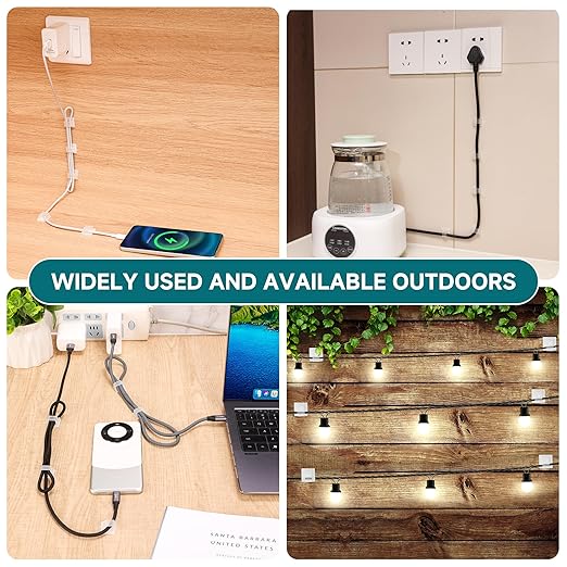 63pcs Translucent Cable Management,Adhesive Cable Clips,Cord Organizer Inner Diameter 0.49"x 0.31",Cord Clips for Wires on Wall,Under Desk,Nightstand,PC,TV,Outdoor Christmas Lights Strip-NeatNest