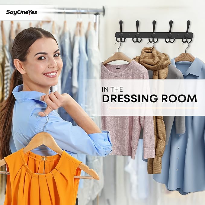 Coat Rack Wall Mount with 5 Tri Hooks, Stainless Steel 16 Inch – Black Matte Finish, Heavy Duty Wall Mounted Hook Rack for Coats, Hats, Towels, Scarfs, Robes, Bags, Entryway & Bathroom - 4 Pack-NeatNest