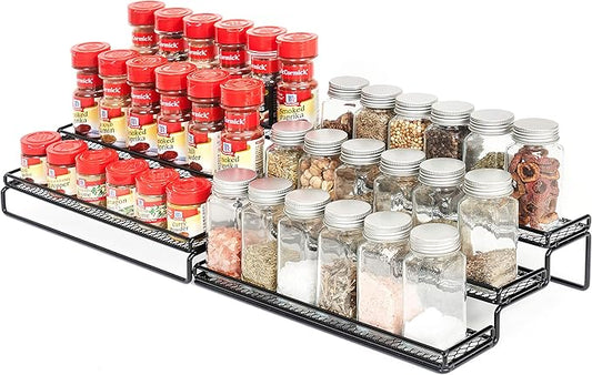 GONGSHI Spice Rack Organizer for Cabinet, Pantry and Countertop, 3 Tier Expandable Seasoning Shelf, Black-NeatNest
