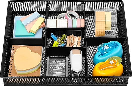 CAXXA Mesh 3 Slot Desk Drawer Organizer with Four Adjustable Dividers - Black-NeatNest