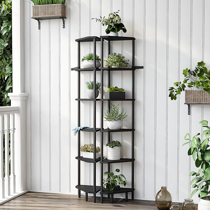 6 Tier Corner Shelf, 66.5'' Tall Standing Shelf, Narrow Display Shelf Stand, Modern Corner Bookshelf, Plant Stand, Corner Bookcase for Living Room, Bedroom, Bathroom, Black LCS502B-NeatNest