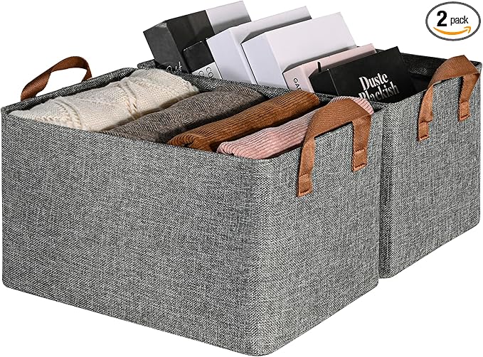 GRANNY SAYS Storage Baskets for Shelves, Closet Organizer Bins, Clothes Storage Bins with Metal Frame, Large Baskets for Organizing and Storage, Collapsible, Gray, 2-Pack-NeatNest