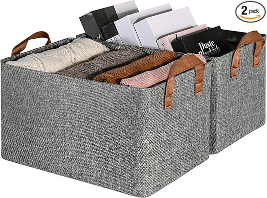 GRANNY SAYS Storage Baskets for Shelves, Closet Organizer Bins, Clothes Storage Bins with Metal Frame, Large Baskets for Organizing and Storage, Collapsible, Gray, 2-Pack-NeatNest