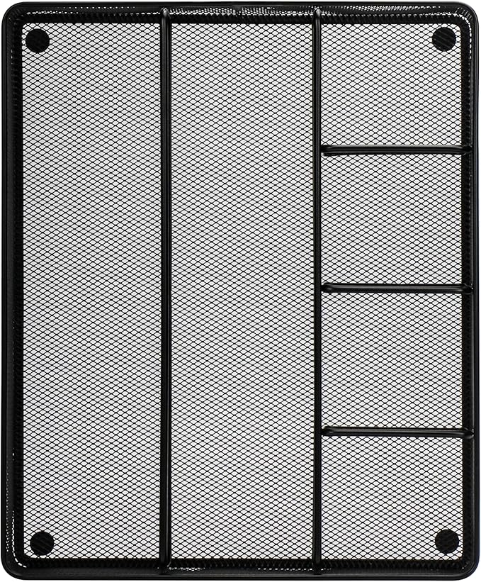 Annova Desk Top Organizer Tray for Office Organization - Metal Mesh - Storage Tray with Dividers for Pens, Desktop Accessories, Bathroom, Kitchen, Makeup and Office Supplies (Large, Black)-NeatNest